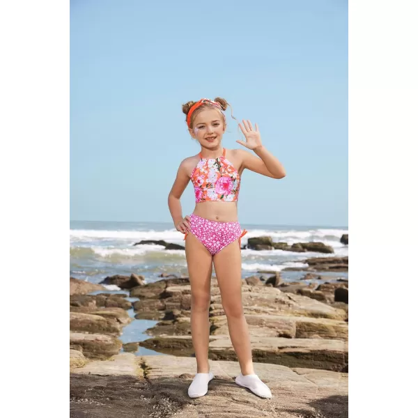 GRACE KARIN Girls Swimsuit Tankini Rash Guard Long Sleeve 4 Piece Bathing Suit 512YOrange Floral