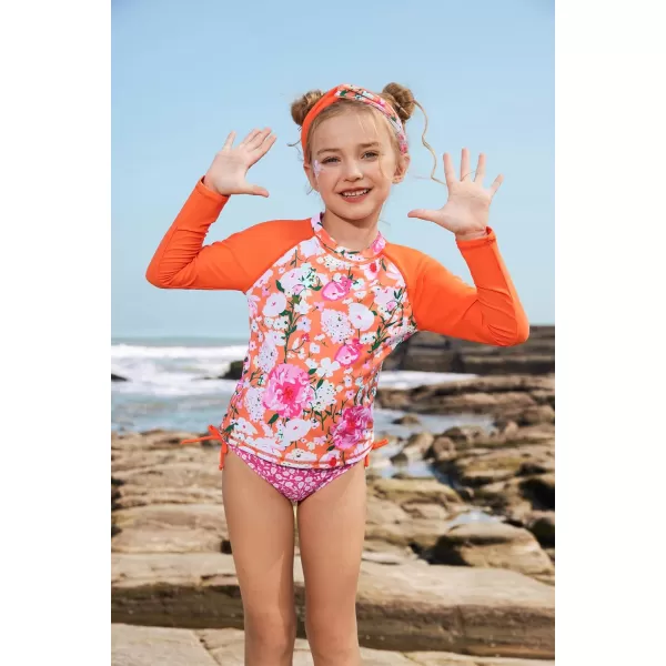 GRACE KARIN Girls Swimsuit Tankini Rash Guard Long Sleeve 4 Piece Bathing Suit 512YOrange Floral