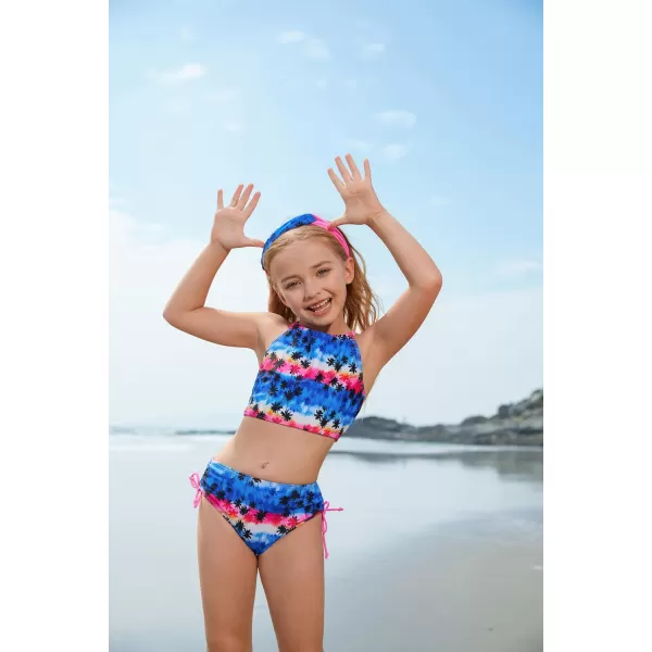 GRACE KARIN Girls Swimsuit Tankini Rash Guard Long Sleeve 4 Piece Bathing Suit 512YPink Leaves