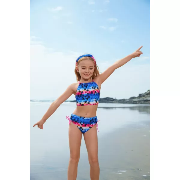 GRACE KARIN Girls Swimsuit Tankini Rash Guard Long Sleeve 4 Piece Bathing Suit 512YPink Leaves