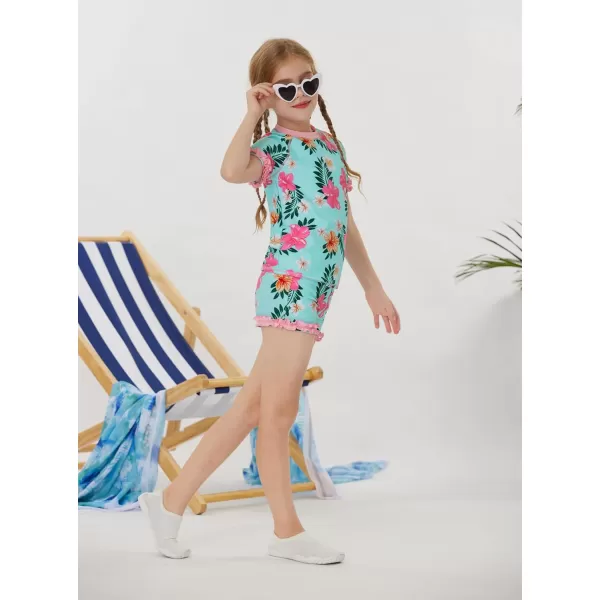 GRACE KARIN Girls Swimsuits Short Bathing Suits Two Piece Tankini Rash Guard Swimwear 612YLight Blue Floral