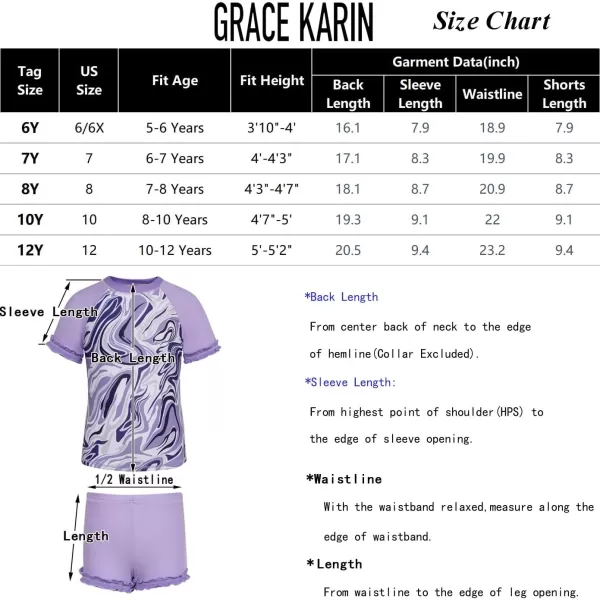 GRACE KARIN Girls Swimsuits Short Bathing Suits Two Piece Tankini Rash Guard Swimwear 612YPurple Fluid