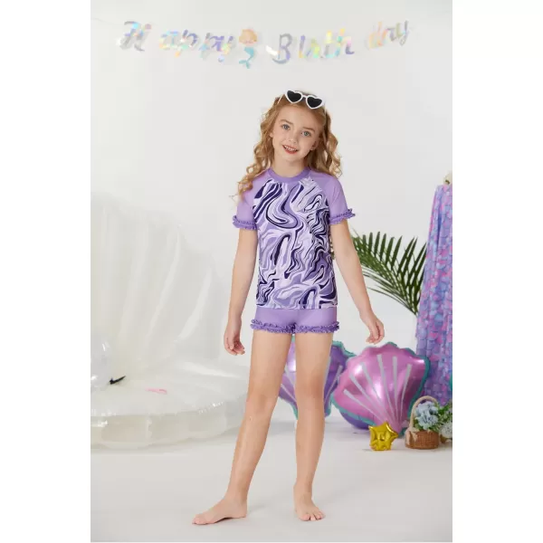 GRACE KARIN Girls Swimsuits Short Bathing Suits Two Piece Tankini Rash Guard Swimwear 612YPurple Fluid