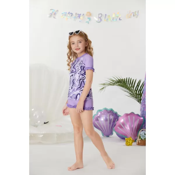 GRACE KARIN Girls Swimsuits Short Bathing Suits Two Piece Tankini Rash Guard Swimwear 612YPurple Fluid