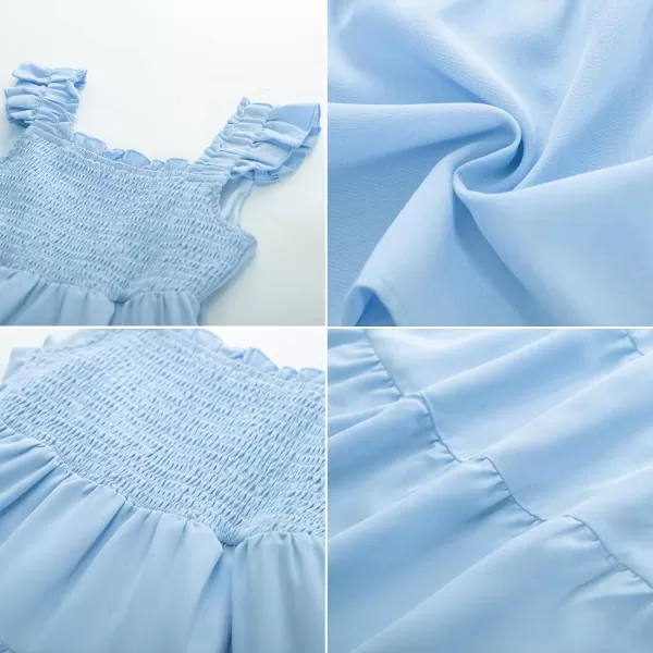 GRACE KARIN Girls Tie Back Party Dress Ruffle Sleeve Smoke Tiered Special Occasions Summer Maxi Dresses Size 512Light Blue