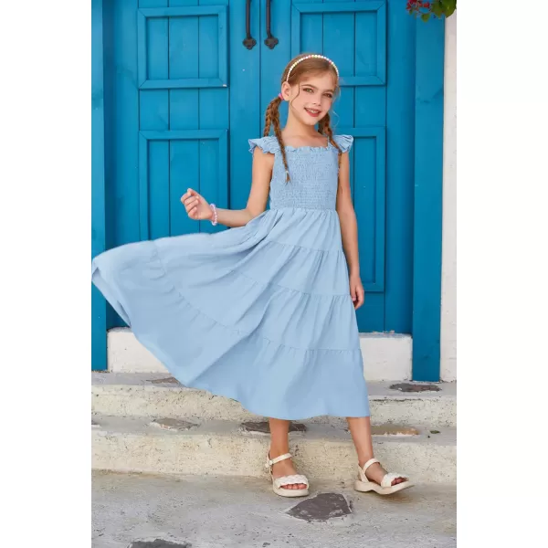 GRACE KARIN Girls Tie Back Party Dress Ruffle Sleeve Smoke Tiered Special Occasions Summer Maxi Dresses Size 512Light Blue