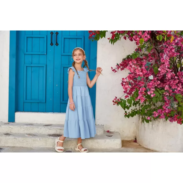 GRACE KARIN Girls Tie Back Party Dress Ruffle Sleeve Smoke Tiered Special Occasions Summer Maxi Dresses Size 512Light Blue