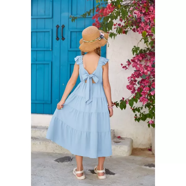 GRACE KARIN Girls Tie Back Party Dress Ruffle Sleeve Smoke Tiered Special Occasions Summer Maxi Dresses Size 512Light Blue