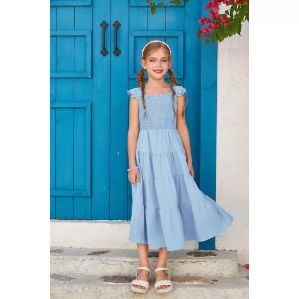 GRACE KARIN Girls Tie Back Party Dress Ruffle Sleeve Smoke Tiered Special Occasions Summer Maxi Dresses Size 512Light Blue