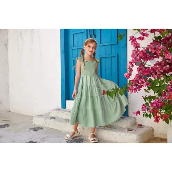 GRACE KARIN Girls Tie Back Party Dress Ruffle Sleeve Smoke Tiered Special Occasions Summer Maxi Dresses Size 512Light Green