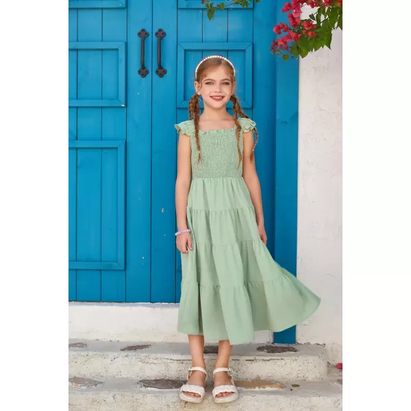 GRACE KARIN Girls Tie Back Party Dress Ruffle Sleeve Smoke Tiered Special Occasions Summer Maxi Dresses Size 512Light Green