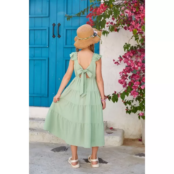 GRACE KARIN Girls Tie Back Party Dress Ruffle Sleeve Smoke Tiered Special Occasions Summer Maxi Dresses Size 512Light Green