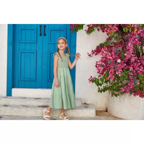 GRACE KARIN Girls Tie Back Party Dress Ruffle Sleeve Smoke Tiered Special Occasions Summer Maxi Dresses Size 512Light Green