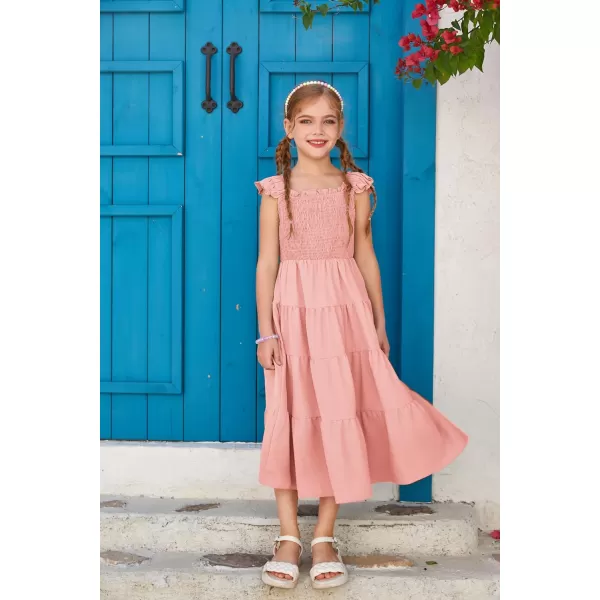 GRACE KARIN Girls Tie Back Party Dress Ruffle Sleeve Smoke Tiered Special Occasions Summer Maxi Dresses Size 512Light Pink