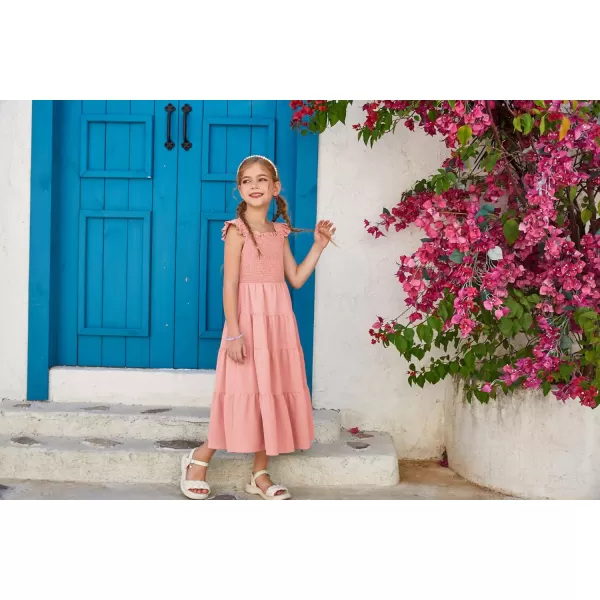 GRACE KARIN Girls Tie Back Party Dress Ruffle Sleeve Smoke Tiered Special Occasions Summer Maxi Dresses Size 512Light Pink
