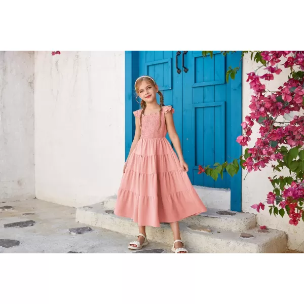 GRACE KARIN Girls Tie Back Party Dress Ruffle Sleeve Smoke Tiered Special Occasions Summer Maxi Dresses Size 512Light Pink