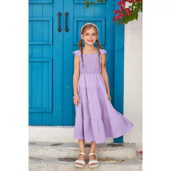 GRACE KARIN Girls Tie Back Party Dress Ruffle Sleeve Smoke Tiered Special Occasions Summer Maxi Dresses Size 512Purple