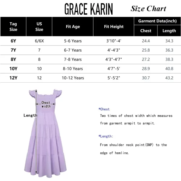 GRACE KARIN Girls Tie Back Party Dress Ruffle Sleeve Smoke Tiered Special Occasions Summer Maxi Dresses Size 512Purple