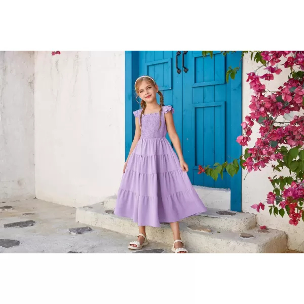 GRACE KARIN Girls Tie Back Party Dress Ruffle Sleeve Smoke Tiered Special Occasions Summer Maxi Dresses Size 512Purple