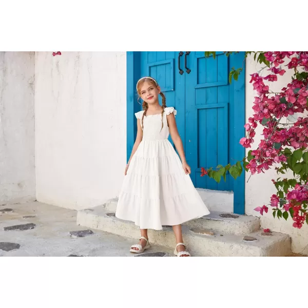 GRACE KARIN Girls Tie Back Party Dress Ruffle Sleeve Smoke Tiered Special Occasions Summer Maxi Dresses Size 512White