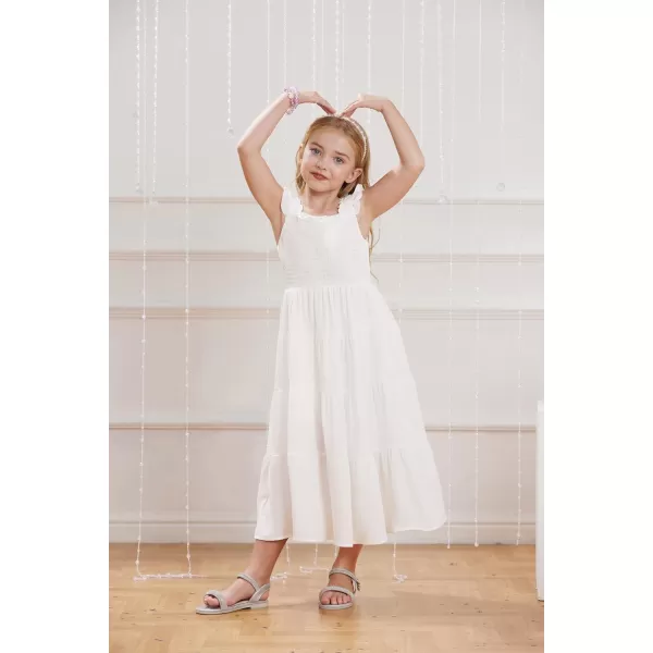 GRACE KARIN Girls Tie Back Party Dress Ruffle Sleeve Smoke Tiered Special Occasions Summer Maxi Dresses Size 512White