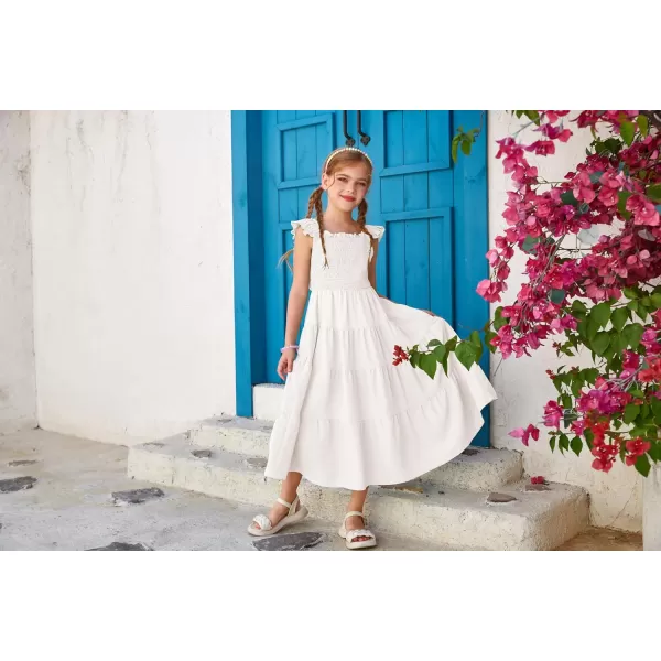 GRACE KARIN Girls Tie Back Party Dress Ruffle Sleeve Smoke Tiered Special Occasions Summer Maxi Dresses Size 512White