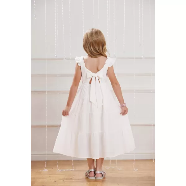 GRACE KARIN Girls Tie Back Party Dress Ruffle Sleeve Smoke Tiered Special Occasions Summer Maxi Dresses Size 512White