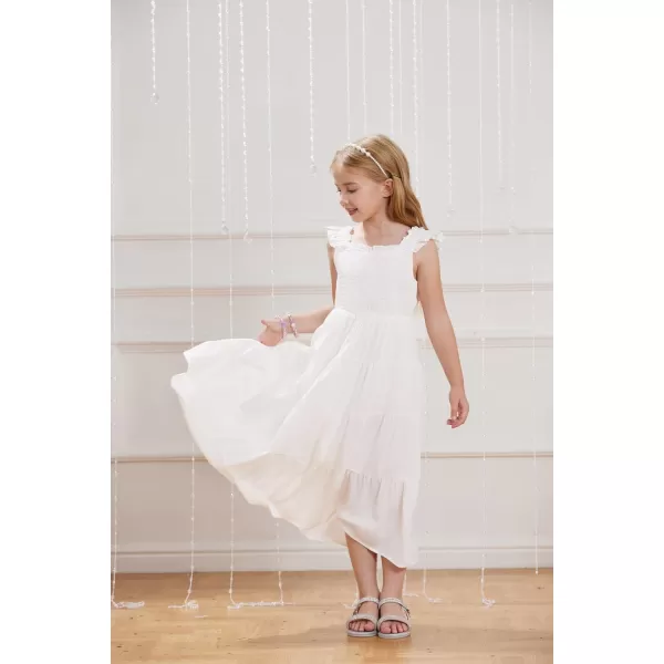 GRACE KARIN Girls Tie Back Party Dress Ruffle Sleeve Smoke Tiered Special Occasions Summer Maxi Dresses Size 512White