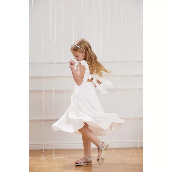 GRACE KARIN Girls Tie Back Party Dress Ruffle Sleeve Smoke Tiered Special Occasions Summer Maxi Dresses Size 512White