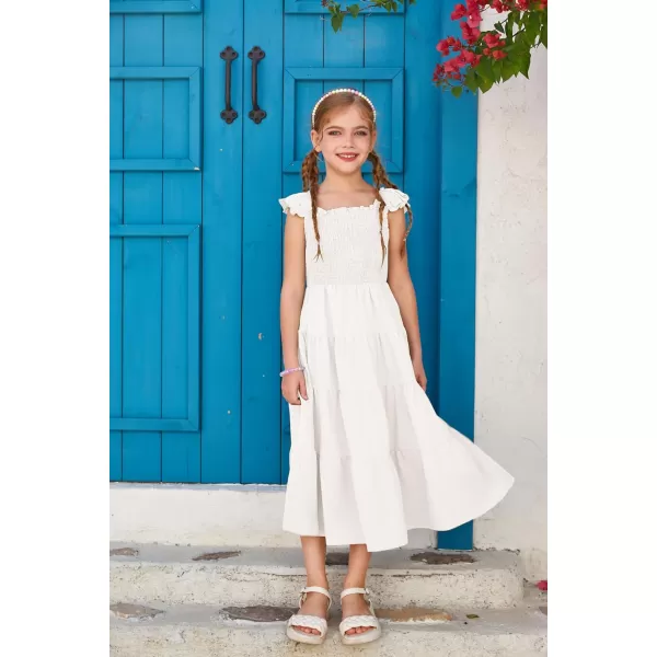 GRACE KARIN Girls Tie Back Party Dress Ruffle Sleeve Smoke Tiered Special Occasions Summer Maxi Dresses Size 512White