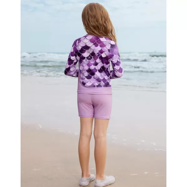 GRACE KARIN Girls Two Piece Swimsuit Long Sleeve Rash Guard Bathing Suit with Hairband 512YPurple