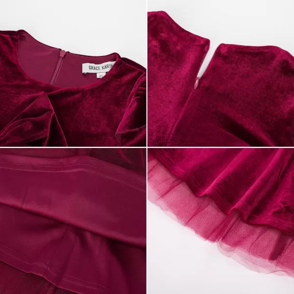 GRACE KARIN Girls Velvet Dress Crew Neck Ruffle Fall Winter Party Dresses 512YWine Red