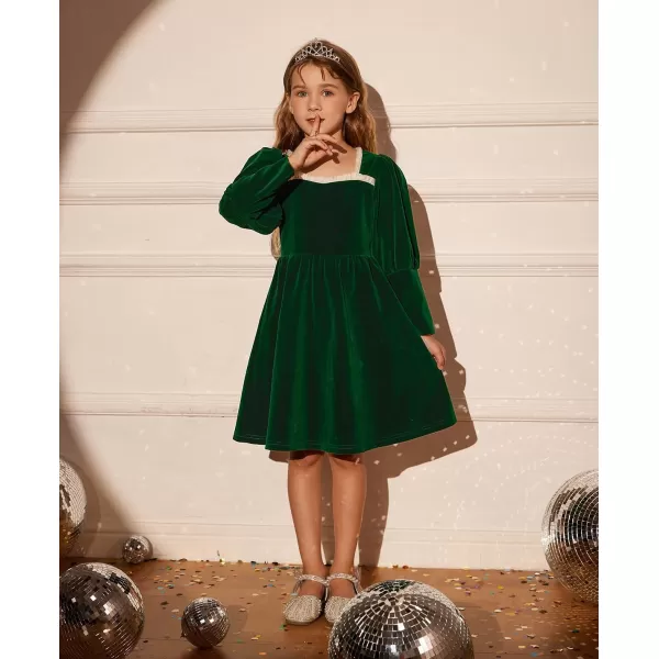 GRACE KARIN Girls Velvet Party Dress Lantern Sleeve Fall ALine Dress 512YearsDark Green