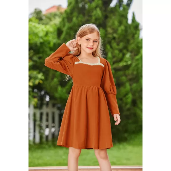 GRACE KARIN Girls Velvet Party Dress Lantern Sleeve Fall ALine Dress 512YearsOrange