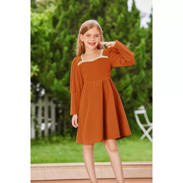 GRACE KARIN Girls Velvet Party Dress Lantern Sleeve Fall ALine Dress 512YearsOrange