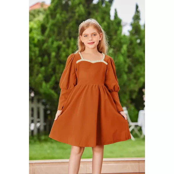 GRACE KARIN Girls Velvet Party Dress Lantern Sleeve Fall ALine Dress 512YearsOrange