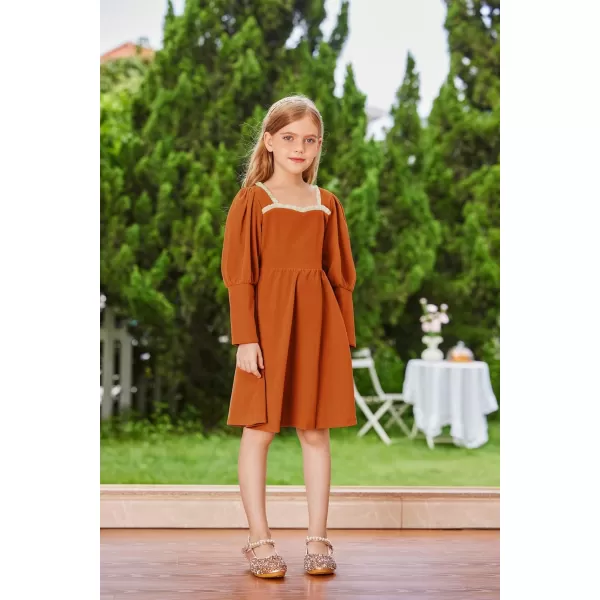 GRACE KARIN Girls Velvet Party Dress Lantern Sleeve Fall ALine Dress 512YearsOrange