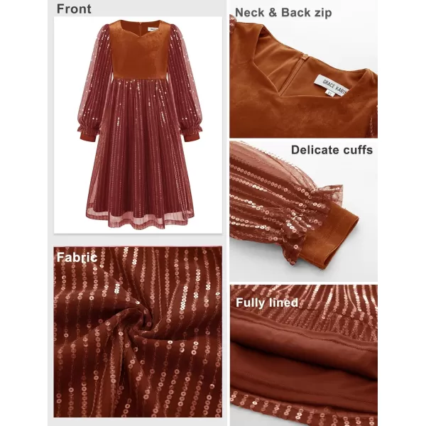 GRACE KARIN Girls Velvet Sequin Dress Girls Long Sleeve Elegant Cute Sequin Dress for 512YOrange Brown