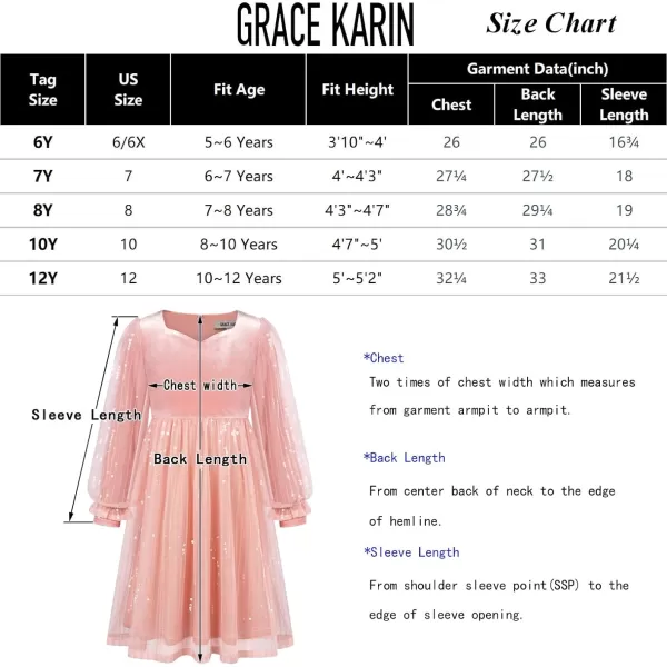 GRACE KARIN Girls Velvet Sequin Dress Girls Long Sleeve Elegant Cute Sequin Dress for 512YPink