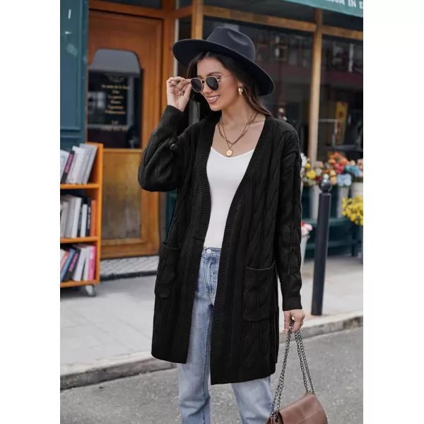 GRACE KARIN Long Cardigan Sweaters for Women 2023 Solid Color Cable Knit Oversized Cardigans with PocketsBlack Chunky