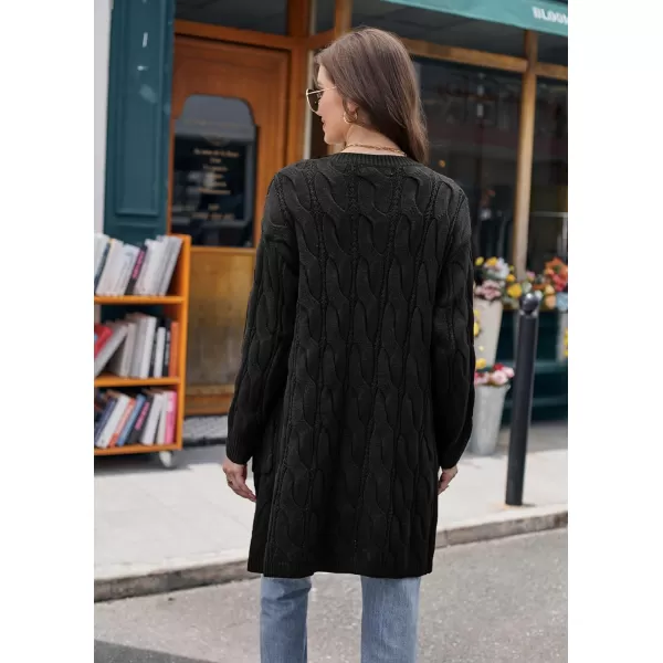 GRACE KARIN Long Cardigan Sweaters for Women 2023 Solid Color Cable Knit Oversized Cardigans with PocketsBlack Chunky