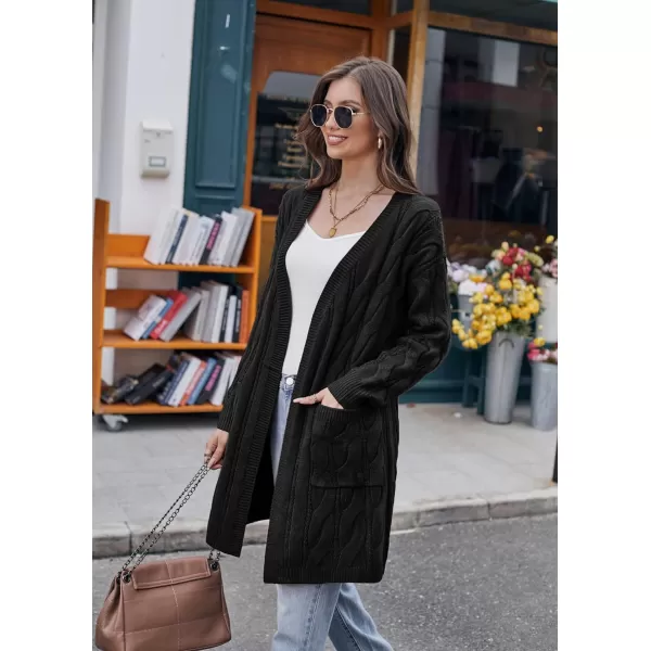 GRACE KARIN Long Cardigan Sweaters for Women 2023 Solid Color Cable Knit Oversized Cardigans with PocketsBlack Chunky