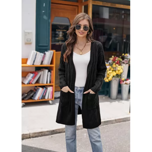 GRACE KARIN Long Cardigan Sweaters for Women 2023 Solid Color Cable Knit Oversized Cardigans with PocketsBlack Chunky