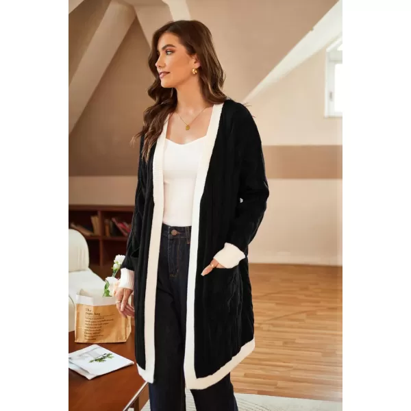 GRACE KARIN Long Cardigan Sweaters for Women 2023 Solid Color Cable Knit Oversized Cardigans with PocketsBlackwhite Chunky