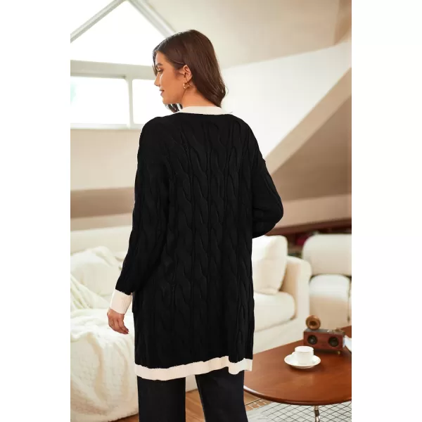 GRACE KARIN Long Cardigan Sweaters for Women 2023 Solid Color Cable Knit Oversized Cardigans with PocketsBlackwhite Chunky