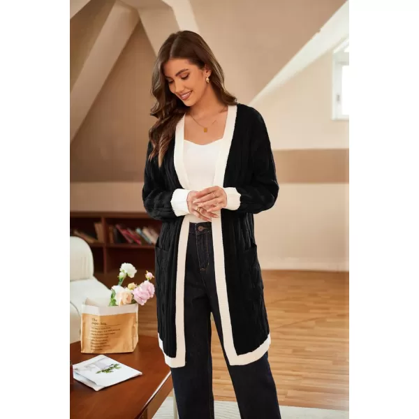 GRACE KARIN Long Cardigan Sweaters for Women 2023 Solid Color Cable Knit Oversized Cardigans with PocketsBlackwhite Chunky