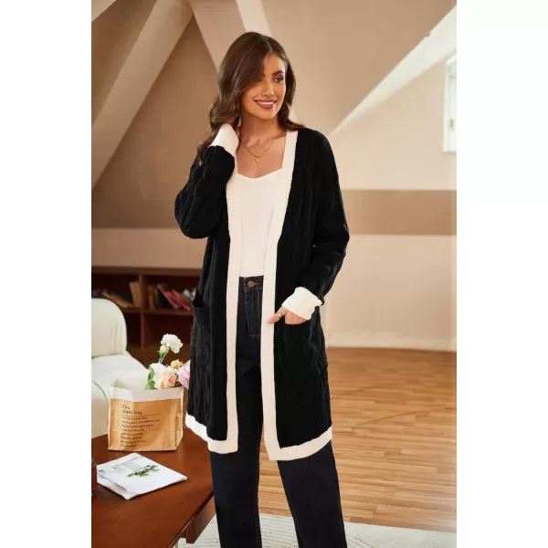 GRACE KARIN Long Cardigan Sweaters for Women 2023 Solid Color Cable Knit Oversized Cardigans with PocketsBlackwhite Chunky