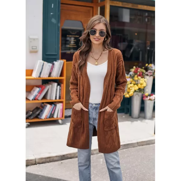 GRACE KARIN Long Cardigan Sweaters for Women 2023 Solid Color Cable Knit Oversized Cardigans with PocketsBrown Chunky