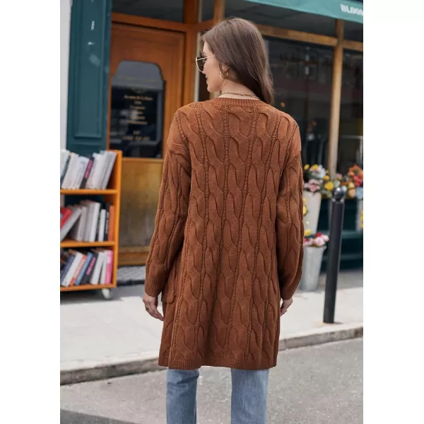 GRACE KARIN Long Cardigan Sweaters for Women 2023 Solid Color Cable Knit Oversized Cardigans with PocketsBrown Chunky