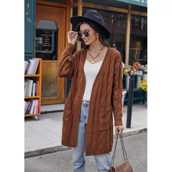 GRACE KARIN Long Cardigan Sweaters for Women 2023 Solid Color Cable Knit Oversized Cardigans with PocketsBrown Chunky